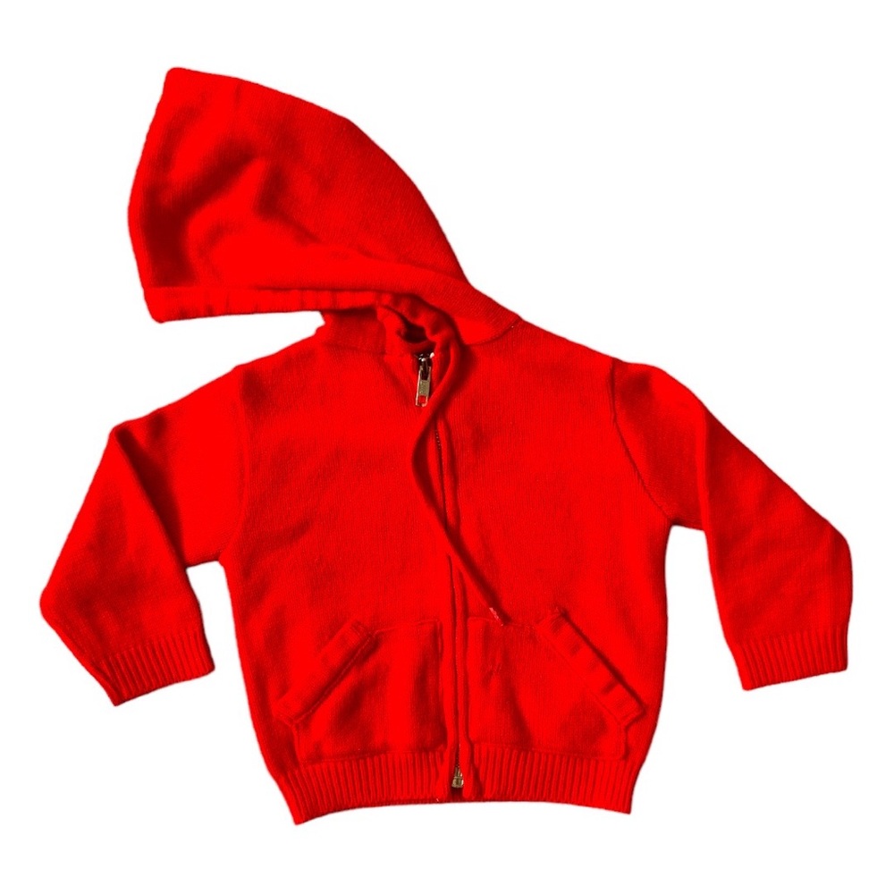 VINTAGE 70s 80s Hoodie Sweater Sweatshirt Zip knit red retro